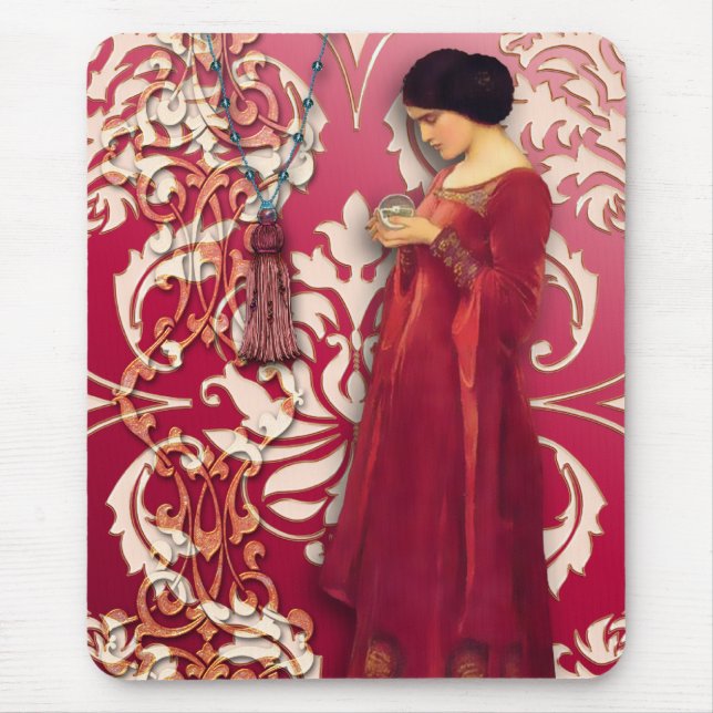 Diamond Damask, FASCINATION in Red & Pink Mouse Mat (Front)