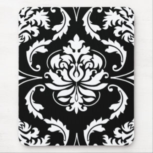 Diamond Damask in White on Black Mouse Mat