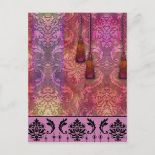 Diamond Damask, MOROCCO in Fuchsia & Orange Postcard