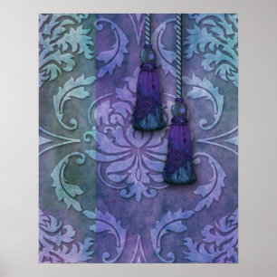 Diamond Damask, MOROCCO in Teal and Purple Poster
