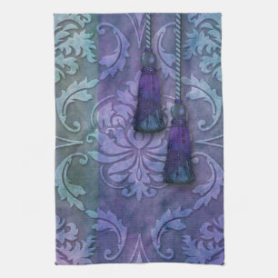 Diamond Damask, MOROCCO in Teal and Purple Tea Towel