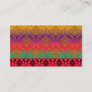 Diamond Damask, NEON RAINBOW in Goldenrod & Purple Business Card