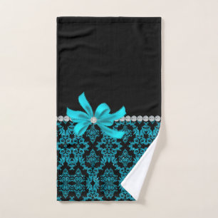 Diamond Damask (Teal Glitter) Hand Towel