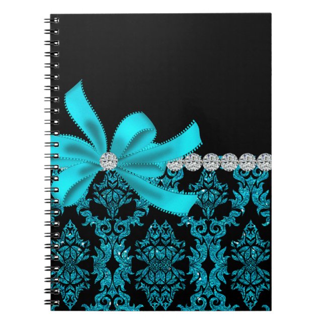 Diamond Damask (Teal Glitter) Notebook (Front)