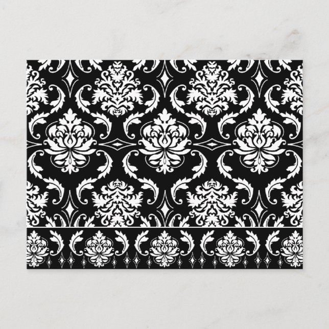 Diamond Damask, White on Black Postcard (Front)