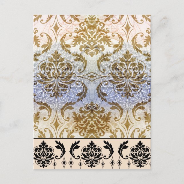 Diamond Damask, WINTER MORNING in Gold & Blue Postcard (Front)