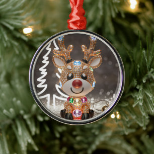 Diamond Dazzling Rudolf: A 3D Christmas Gem Metal Tree Decoration