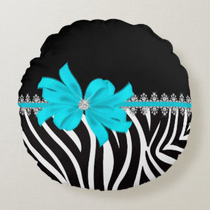 Diamond Delilah Zebra (Teal) Round Cushion
