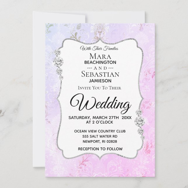 *~* Diamond Demask Photo - RSVP - QR Wedding Invitation (Front)
