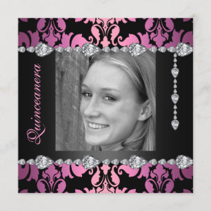 Diamond Design Photo Quinceanera Birthday invite