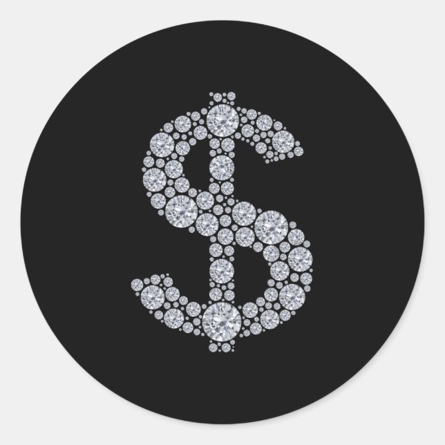 Diamond Dollar Sign Bling Classic Round Sticker (Front)