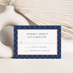 Diamond Dot RSVP Card   Coral and Navy
