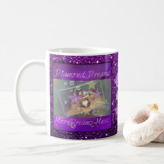 Diamond Dreams Purple Faux Glitter Coffee Mug (With Donut)