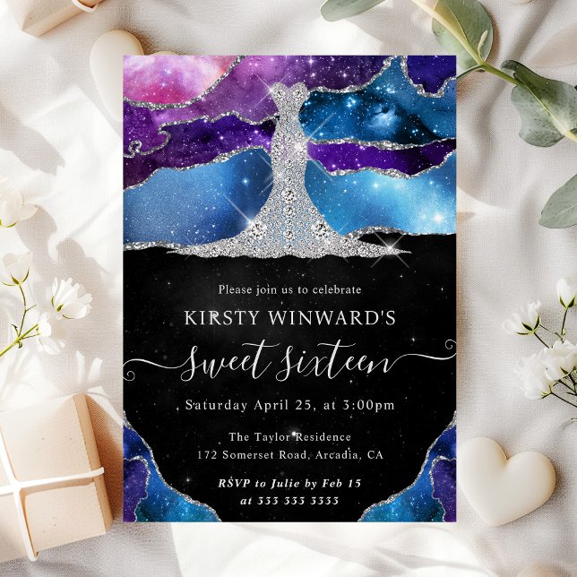 Diamond Dress and Galaxy Agate Sweet 16 Invitation (Creator Uploaded)