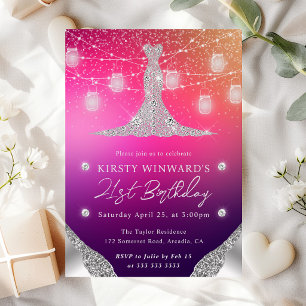 Diamond Dress and Mason Jars Glam 21st Birthday Invitation