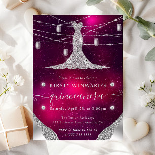 Diamond Dress and Mason Jars Glam Quinceanera Invitation