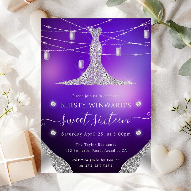 Diamond Dress and Mason Jars Glam Sweet 16 Invitation (Creator Uploaded)