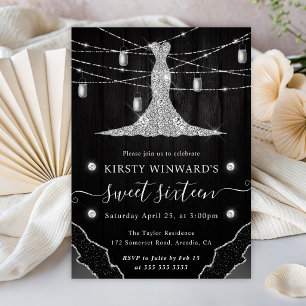 Diamond Dress and Mason Jars Rustic Sweet 16 Invitation