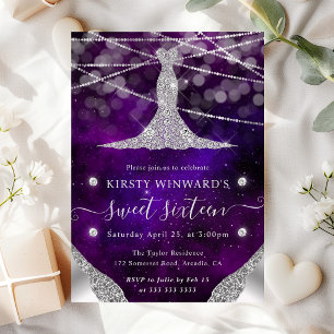 Diamond Dress and String Lights Sweet 16 Invitation