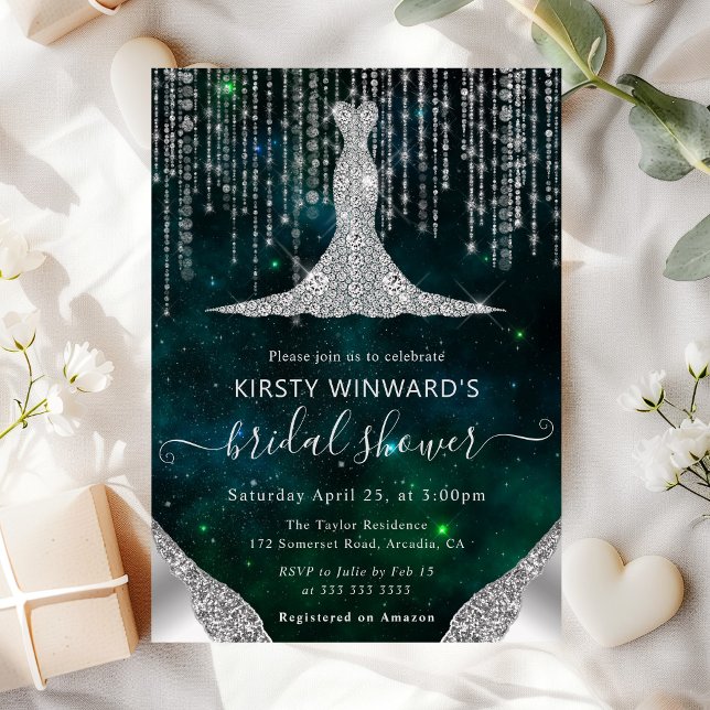 Diamond Dress & Bokeh String Lights Bridal Shower Invitation (Creator Uploaded)