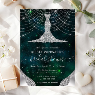 Diamond Dress & Bokeh String Lights Bridal Shower Invitation