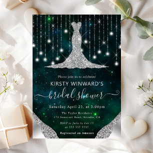 Diamond Dress & Bokeh String Lights Bridal Shower Invitation