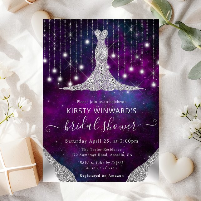 Diamond Dress & Bokeh String Lights Bridal Shower Invitation (Creator Uploaded)