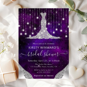 Diamond Dress & Bokeh String Lights Bridal Shower Invitation