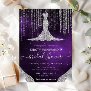 Diamond Dress & Bokeh String Lights Bridal Shower Invitation