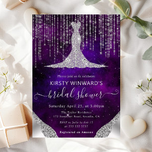 Diamond Dress & Bokeh String Lights Bridal Shower Invitation