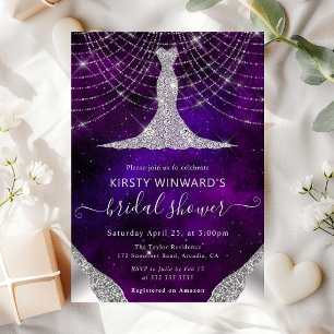 Diamond Dress & Bokeh String Lights Bridal Shower Invitation
