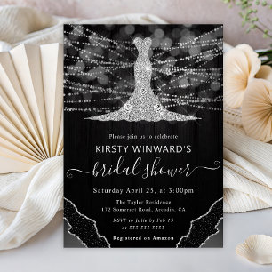 Diamond Dress & Bokeh String Lights Bridal Shower Invitation