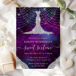 Diamond Dress & Bokeh String Lights Sweet 16 Invitation