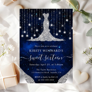Diamond Dress & Bokeh String Lights Sweet 16 Invitation
