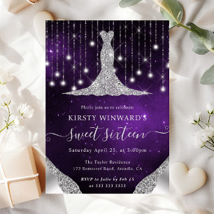 Diamond Dress & Bokeh String Lights Sweet 16 Invitation