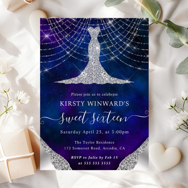 Diamond Dress & Bokeh String Lights Sweet 16 Invitation (Creator Uploaded)