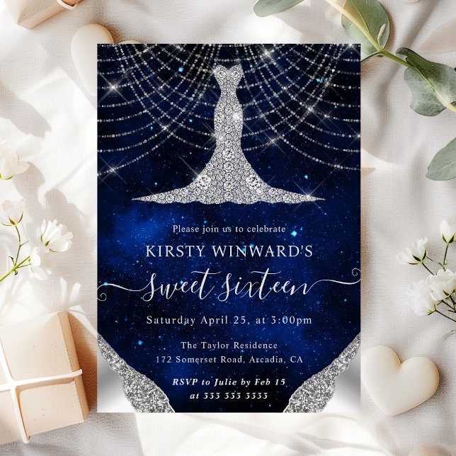 Diamond Dress & Bokeh String Lights Sweet 16 Invitation (Creator Uploaded)