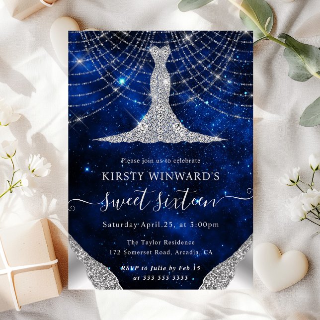 Diamond Dress & Bokeh String Lights Sweet 16 Invitation (Creator Uploaded)