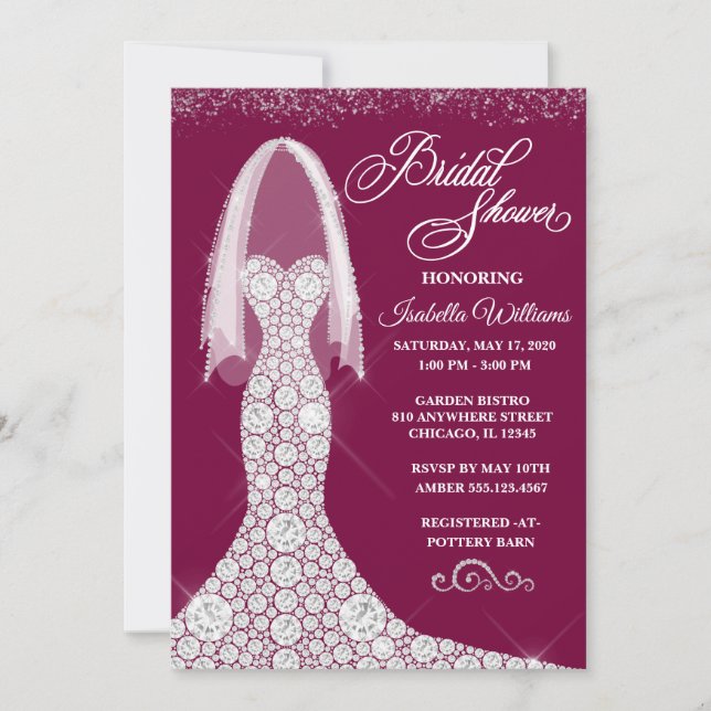 Diamond Dress Bridal Shower Invitation | Any Colou (Front)