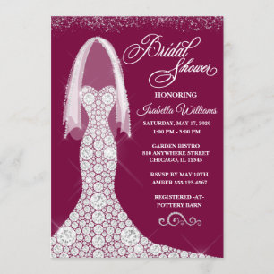 Diamond Dress Bridal Shower Invitation Any Colou