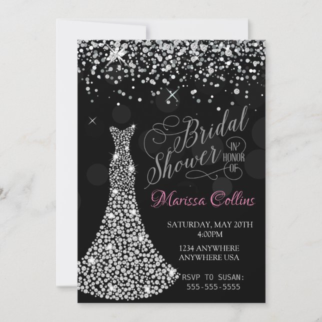 Diamond dress Bridal shower invitation, rhinestone Invitation (Front)