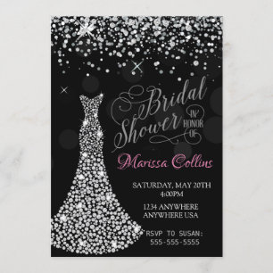 Diamond dress Bridal shower invitation, rhinestone Invitation