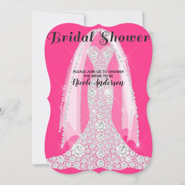 Diamond Dress Hot Pink Black Glam Bridal Shower Invitation (Front)