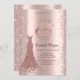 Diamond Dress Rose Gold Glitter Dust 65th Birthday Invitation
