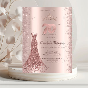 Diamond Dress Rose Gold Glitter Dust 70th Invitation