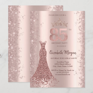 Diamond Dress Rose Gold Glitter Dust 85th Birthday Invitation
