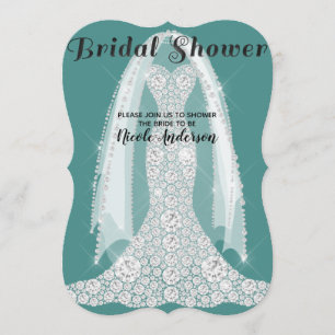 Diamond Dress Teal Turquoise Glam Bridal Shower Invitation