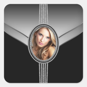 Diamond Elegant Black Photo Sticker Labels