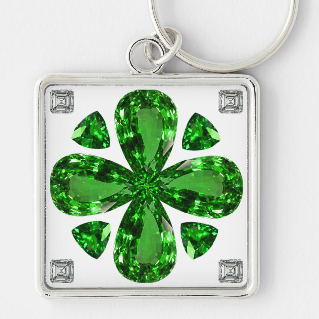 Diamond & Emerald Gemstone Art, Green Keychain (Front)
