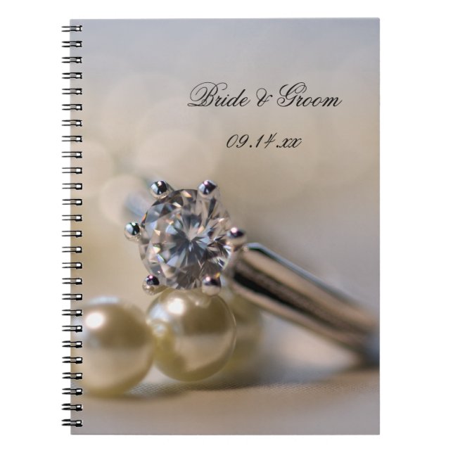 Diamond Engagement Ring and Pearls Wedding Notebook (Front)